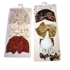 Bebe NWT Turban Hats and Winter Holiday Set Brown, Gold, White  Baby Lot